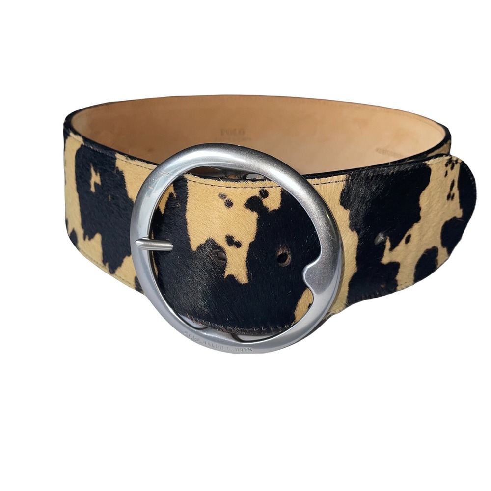 Polo Ralph Lauren Wide Hair On Hide Cow Print Southern Belt Wmns Sz XS NWT $298